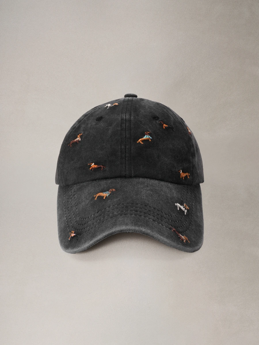 Hatastic 1件小狗圖案刺繡棒球帽 水洗風中性帽子 時尚復古遮陽帽 可調節戶外遮陽帽 萬聖節 - 彩色 - 查看 1