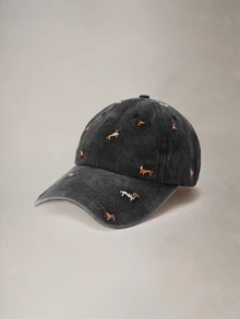 Hatastic 1件小狗圖案刺繡棒球帽 水洗風中性帽子 時尚復古遮陽帽 可調節戶外遮陽帽 萬聖節 - 彩色 - 查看 2