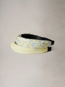 Hatastic 2pcs Women's Simple Elegant Yellow Solid & Floral Print Twist Headband, Suitable For Daily Back To School - Yellow - View 5