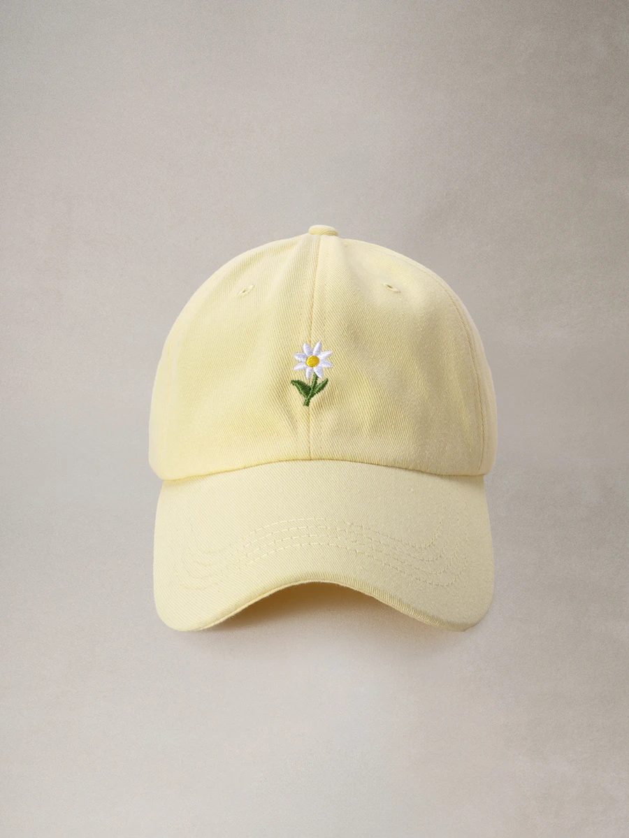 Hatastic 1件中性Y2K風格刺繡雛菊花棒球帽,休閒戶外通勤簡約Y2K設計遮陽帽,適合年輕人萬聖節 - 鵝黃 - 查看 1