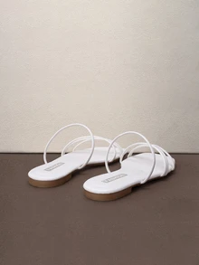 Hatastic Casual Striped Flat Slide Sandals, Versatile For Summer,Beach Outfits Back To School - White - View 5