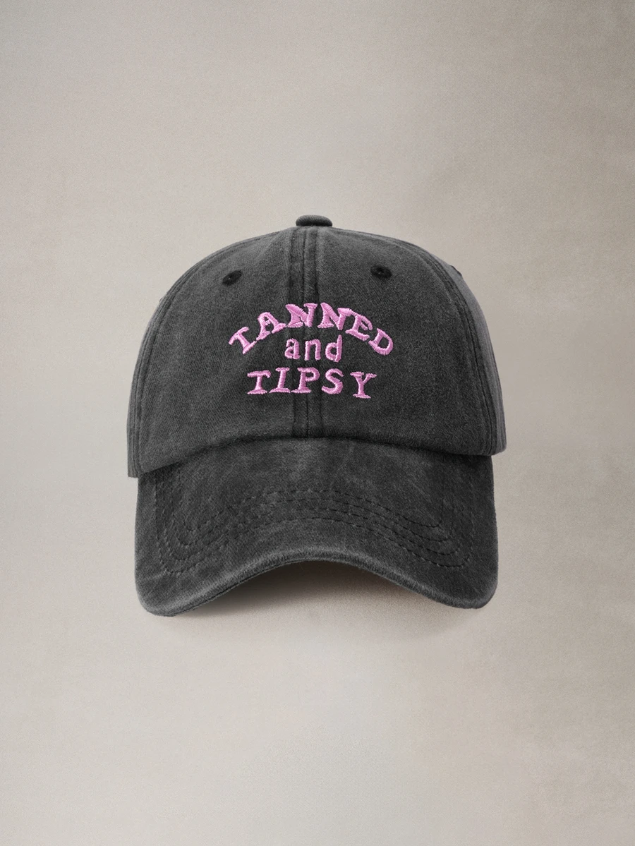 Hatastic 1件女款刺繡「TANNED TIPSY」水洗棒球帽,戶外可調節防曬休閒帽,適合春季、秋季、旅行、返校 - 刺繡 - 查看 1