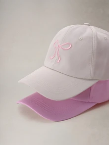 Hatastic 1/2件女款蝴蝶刺繡棒球帽，純色百搭平頂帽，春夏戶外運動防曬，聖誕/女性禮物萬聖節 - 查看 5