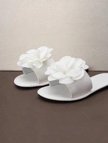 Hatastic 時尚舒適大尺碼平底涼鞋，3D花卉圖案，適合室內與戶外穿著，易穿脫（建議選大一號），返校季 - 白色 - 查看 5