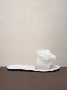 Hatastic 時尚舒適大尺碼平底涼鞋，3D花卉圖案，適合室內與戶外穿著，易穿脫（建議選大一號），返校季 - 白色 - 查看 4