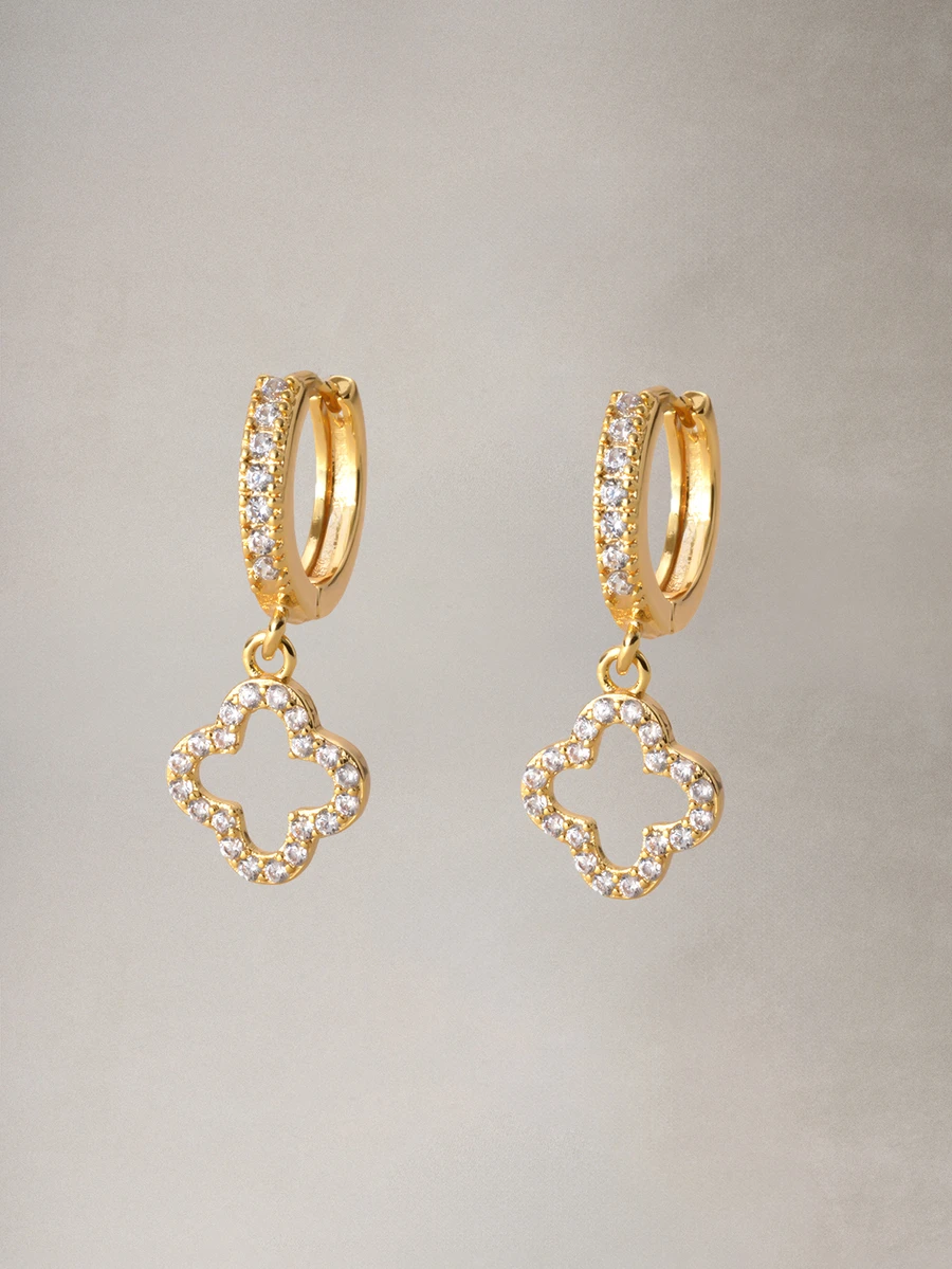 Hatastic 1 par de pendientes de botón de lujo con incrustaciones de cobre y circonita completa, diseño elegante de flores & estrellas con calado, pendientes colgantes para San Valentín, mamá, madre, Día de la Madre, regalo de vuelta al colegio - Dorado - Ver 1