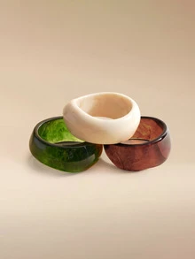 Glizzene 1-3pcs Vintage Exaggerated Wide Geometric Oval Tie Dye Resin Bangle Bracelet - Multicolor - View 3