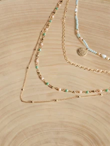 Glizzene 1 pieza Collar de perlas de arroz multicapa y colorido para mujer, adecuado para uso diario y vacaciones - Multicolor - Ver 3