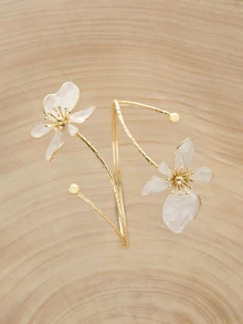 Glizzene 1pc Fashionable Geometric Line Floral 3D Adjustable Bangle - White - View 2