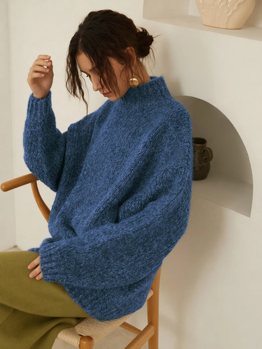 Knit Mix 优雅女士厚针织法式高领长袖毛衣，低调复古硬币图案套头衫，适合秋冬季、圣诞节、感恩节、新年、时尚休闲日常穿着以及返校季穿着。
