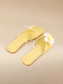 Glizzene Women's Round Toe Flat Fuzzy Comfortable Slip-On Beach Sandals, Versatile For Vacation - Yellow - View 3