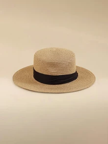 Glizzene 1 件女士双色波西米亚风草帽，适合户外旅行情人节 - 卡其色 - 查看 1