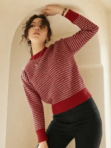 Knit Mix Áo len dệt kim kẻ sọc dành cho nữ, thích hợp cho mùa thu/đông, kiểu dáng thường ngày, tay dài, hoàn hảo cho mùa xuân, Giáng sinh, Năm mới, Ngày Valentine và các dịp khác, mang đến vẻ thanh lịch và cổ điển, là lựa chọn lý tưởng cho mùa tựu trường và kỳ nghỉ thu. - Đỏ - Xem 1