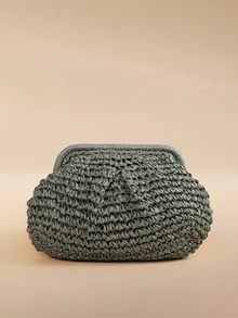 Glizzene Bolso cruzado de mujer de verano tejido con borla y cadena, bolso de playa de paja tejida para el hombro, billetera hecha a mano, 1 pieza de bolso de embrague tejido color beige claro, bolso de playa, ideal para vacaciones de verano, opción de moda para damas - Verde - Ver 4