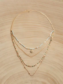 Glizzene 1 pieza Collar de perlas de arroz multicapa y colorido para mujer, adecuado para uso diario y vacaciones - Multicolor - Ver 1