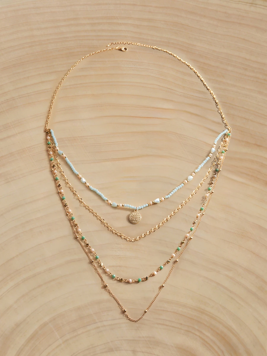 Glizzene 1 pieza Collar de perlas de arroz multicapa y colorido para mujer, adecuado para uso diario y vacaciones - Multicolor - Ver 1