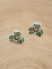 Glizzene 1pair Lovely Seaside Floral Drop Stud Earrings For Women - Green - View 4