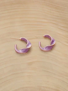 1 Pasang Anting Gantung Berbentuk C Terpilin Geometris Asimetris - Mauve Purple - View 1