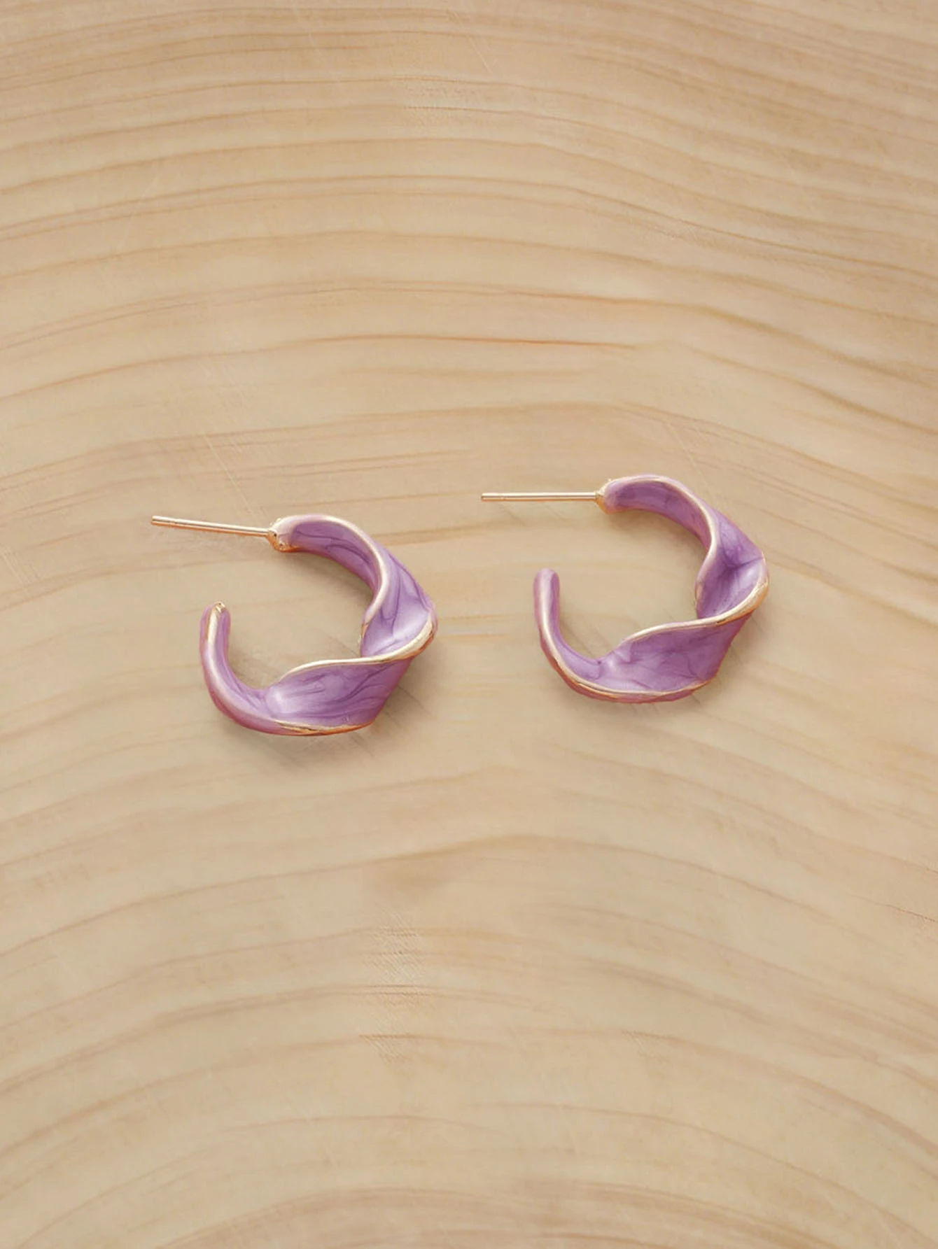 1 Pasang Anting Gantung Berbentuk C Terpilin Geometris Asimetris - Mauve Purple - View 1