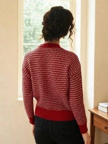 Knit Mix Áo len dệt kim kẻ sọc dành cho nữ, thích hợp cho mùa thu/đông, kiểu dáng thường ngày, tay dài, hoàn hảo cho mùa xuân, Giáng sinh, Năm mới, Ngày Valentine và các dịp khác, mang đến vẻ thanh lịch và cổ điển, là lựa chọn lý tưởng cho mùa tựu trường và kỳ nghỉ thu. - Đỏ - Xem 2
