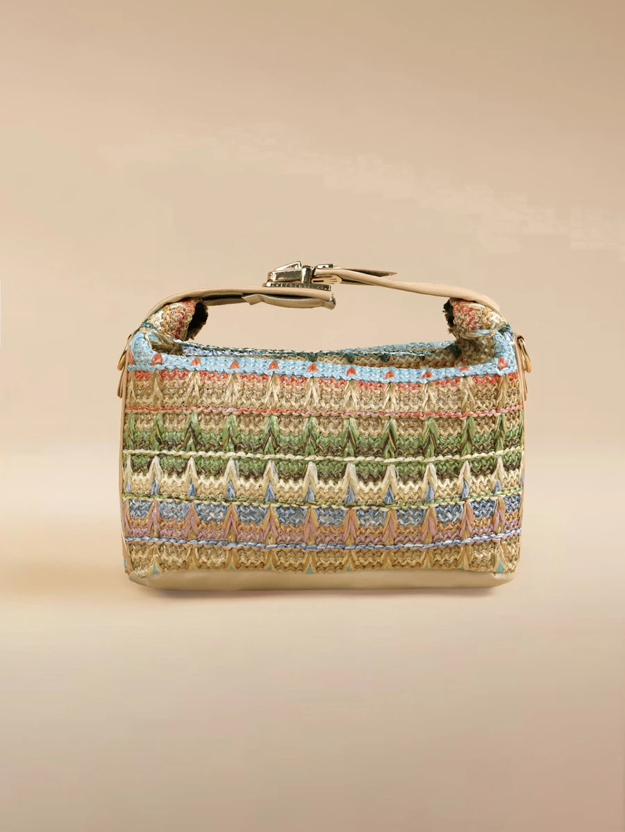 Glizzene Minimalist Straw Woven Handbag, New Woven Straw Tote Bag, Fashion Women's Bag, Multifunctional Shoulder & Crossbody Bag - Khaki - View 1