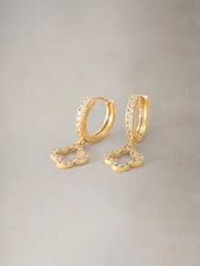 Hatastic 1 par de pendientes de botón de lujo con incrustaciones de cobre y circonita completa, diseño elegante de flores & estrellas con calado, pendientes colgantes para San Valentín, mamá, madre, Día de la Madre, regalo de vuelta al colegio - Dorado - Ver 5
