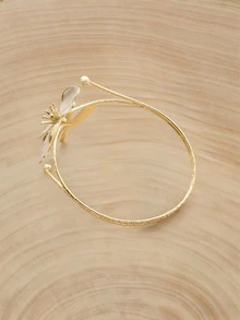 Glizzene 1pc Fashionable Geometric Line Floral 3D Adjustable Bangle - White - View 3