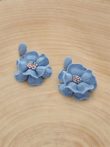 Glizzene 1 Pair Vintage Fabric Flower Earrings, Blue Floral, Fresh & Sweet Style For Women - Multicolor - View 4