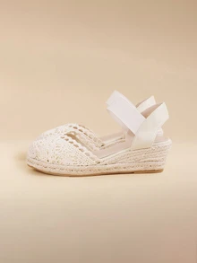 Glizzene Women's Rubber Sole Wedge Sandals With Four Flower Embellishments And Linen Strap - Beige - View 4