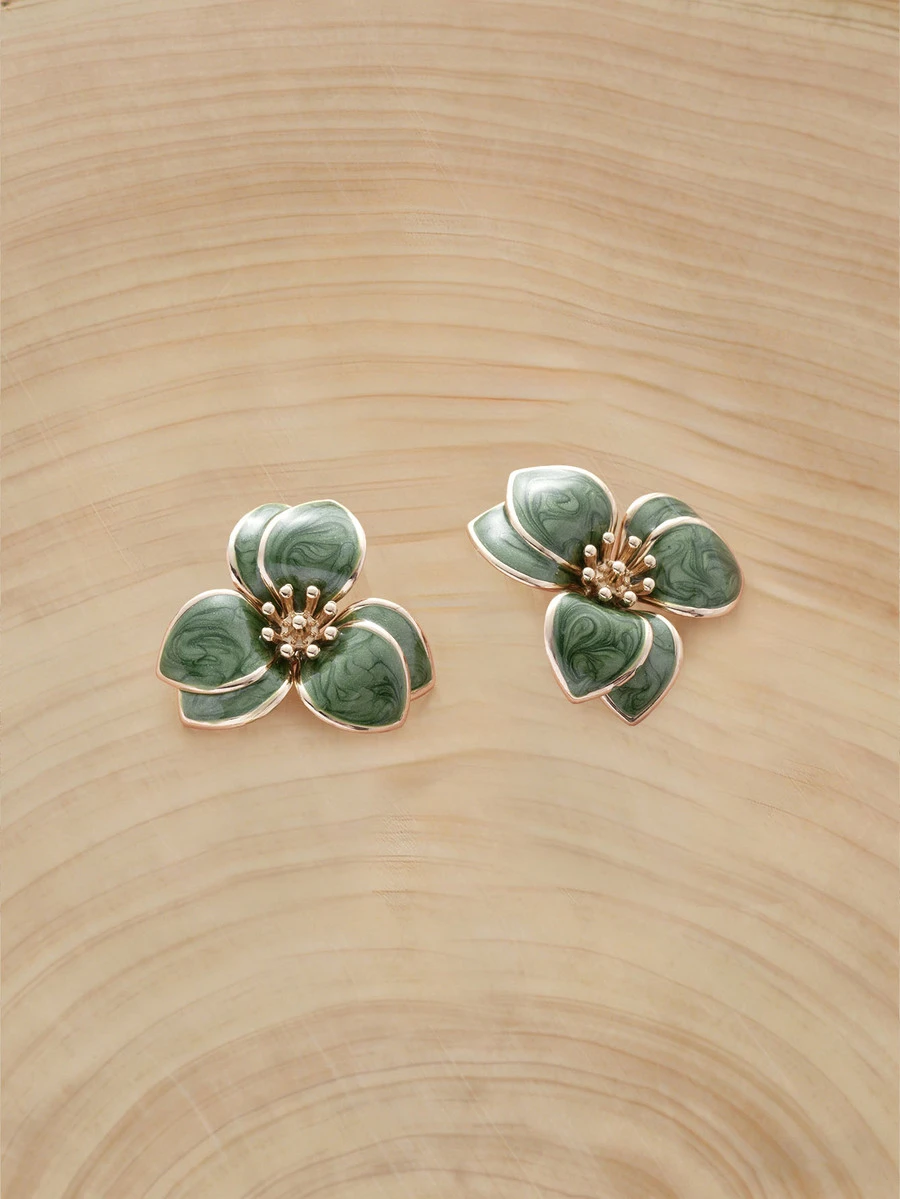 Glizzene 1pair Lovely Seaside Floral Drop Stud Earrings For Women - Green - View 1