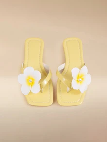 Glizzene Women's Round Toe Flat Fuzzy Comfortable Slip-On Beach Sandals, Versatile For Vacation - Yellow - View 2