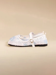 Glizzene Summer New Fashion Versatile Mary Jane Flats, White Base Mesh-Money Tree-Blue Flower Mesh Hollow Breathable Women Casual Slip-On Shoes - White Mesh-money Tree-blue Flowers - View 4