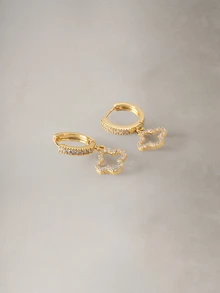 Hatastic 1 par de pendientes de botón de lujo con incrustaciones de cobre y circonita completa, diseño elegante de flores & estrellas con calado, pendientes colgantes para San Valentín, mamá, madre, Día de la Madre, regalo de vuelta al colegio - Dorado - Ver 2