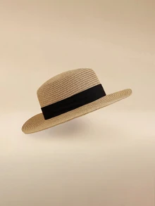 Glizzene 1 件女士双色波西米亚风草帽，适合户外旅行情人节 - 卡其色 - 查看 3