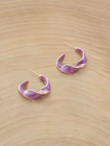 1 Pasang Anting Gantung Berbentuk C Terpilin Geometris Asimetris - Mauve Purple - View 5