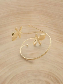 Glizzene 1pc Fashionable Geometric Line Floral 3D Adjustable Bangle - White - View 5