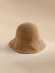 Glizzene 1pc Foldable Khaki Casual Sun Hat For Women, Versatile Summer Beach Trip Sun Protection Wide Brim Korean Fashion Vacation Sunhat - Khaki - View 1