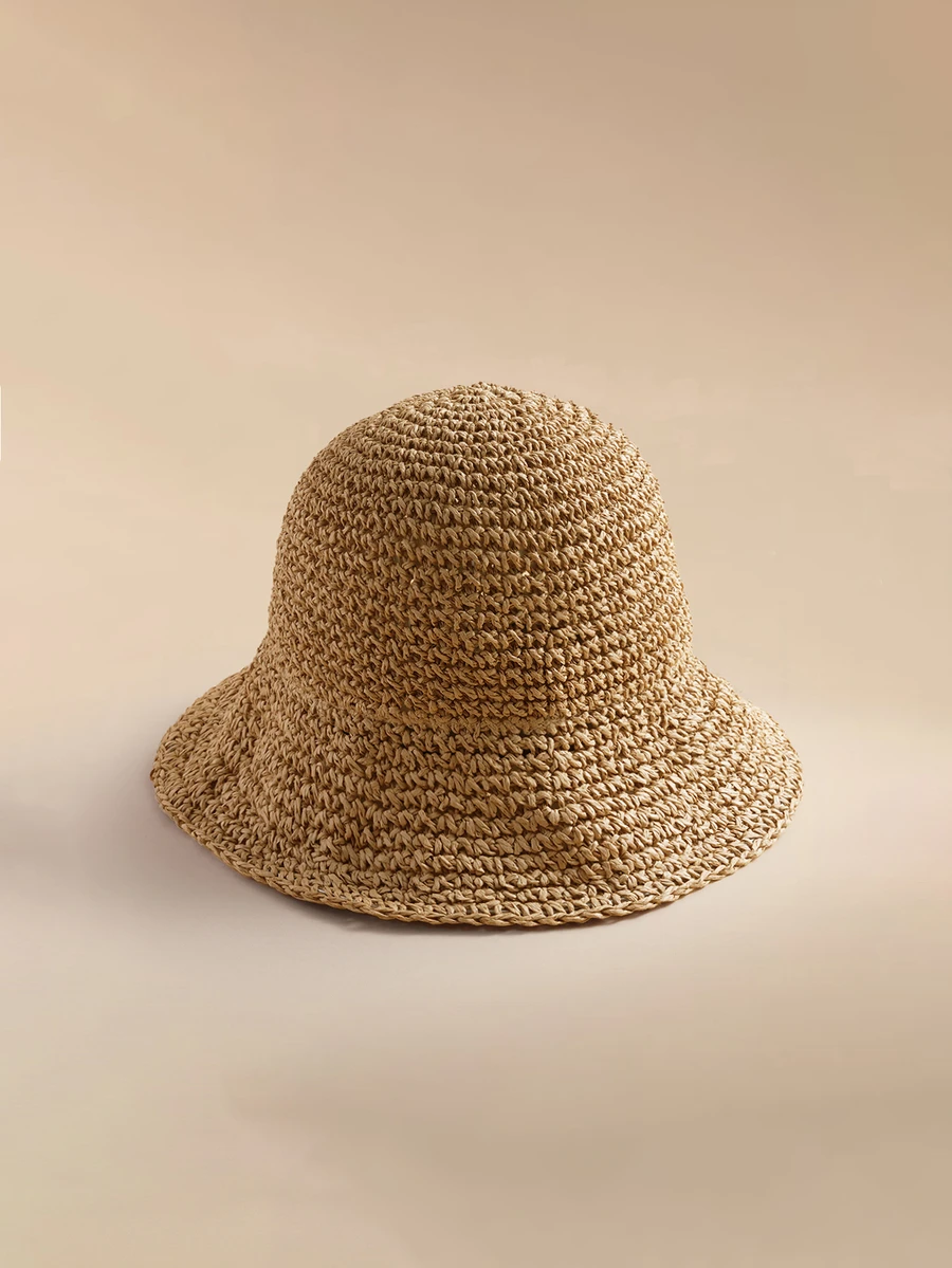 Glizzene 1pc Foldable Khaki Casual Sun Hat For Women, Versatile Summer Beach Trip Sun Protection Wide Brim Korean Fashion Vacation Sunhat - Khaki - View 1