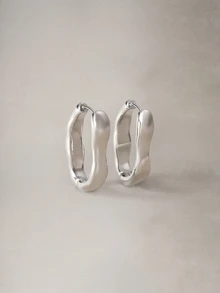Hatastic 1 par de brincos assimétricos de design geométrico em estilo minimalista, simples e elegantes, de francesa, para uso diário de mulheres - Prata - Visão 1