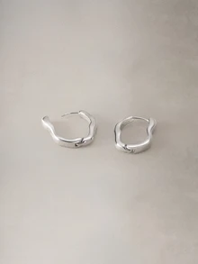 Hatastic 1 par de brincos assimétricos de design geométrico em estilo minimalista, simples e elegantes, de francesa, para uso diário de mulheres - Prata - Visão 2
