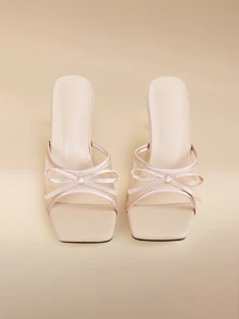 Glizzene Apricot Color Summer New Pointed-Toe Mesh Breathable Open-Toe High Heel Sandals - Apricot - View 2