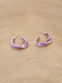 1 Pasang Anting Gantung Berbentuk C Terpilin Geometris Asimetris - Mauve Purple - View 2