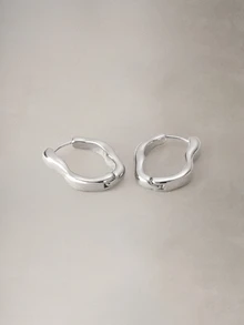 Hatastic 1 par de brincos assimétricos de design geométrico em estilo minimalista, simples e elegantes, de francesa, para uso diário de mulheres - Prata - Visão 5