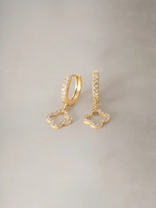 Hatastic 1 par de pendientes de botón de lujo con incrustaciones de cobre y circonita completa, diseño elegante de flores & estrellas con calado, pendientes colgantes para San Valentín, mamá, madre, Día de la Madre, regalo de vuelta al colegio - Dorado - Ver 4