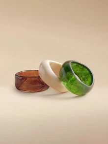 Glizzene 1-3pcs Vintage Exaggerated Wide Geometric Oval Tie Dye Resin Bangle Bracelet - Multicolor - View 4