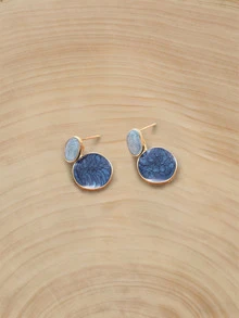 Glizzene Blue Color Casual Round Drop Dangle Earrings For Daily - Blue - View 3