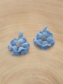 Glizzene 1 Pair Vintage Fabric Flower Earrings, Blue Floral, Fresh & Sweet Style For Women - Multicolor - View 3