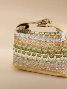 Glizzene Minimalist Straw Woven Handbag, New Woven Straw Tote Bag, Fashion Women's Bag, Multifunctional Shoulder & Crossbody Bag - Khaki - View 5