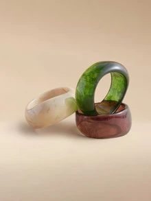 Glizzene 1-3pcs Vintage Exaggerated Wide Geometric Oval Tie Dye Resin Bangle Bracelet - Multicolor - View 1