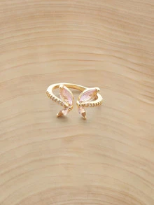 Glizzene 1pc Fashion Cubic Zirconia Butterfly Adjustable Ring For Women - Pink Gold Plated - View 1